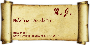 Münz Jolán névjegykártya